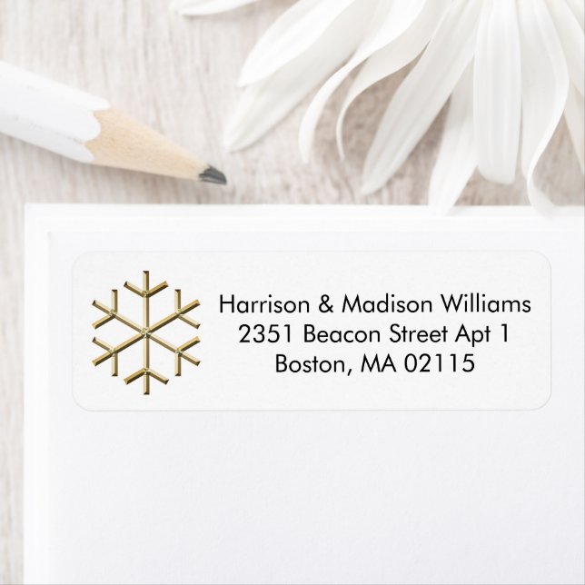 Christmas gold snowflake custom Return Address Label (Insitu)