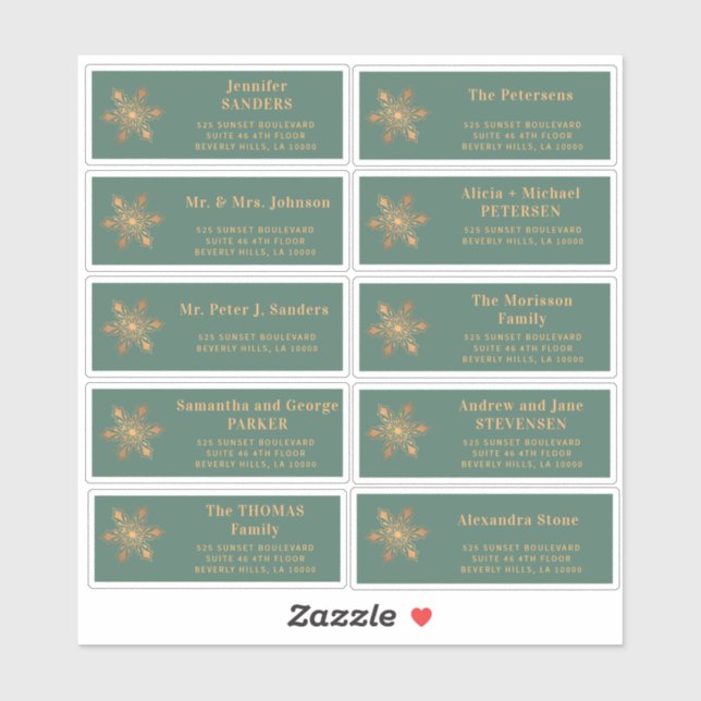 Christmas gold snowflake green address labels (Sheet)