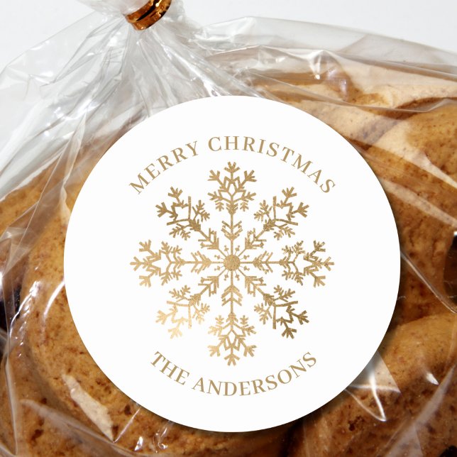 Christmas Gold Snowflake Name  Classic Round Sticker (Creator Uploaded)