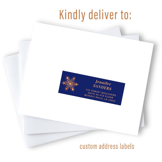 Christmas gold snowflake navy guest address labels (The size of the label is approx.. 2.9 inch x 1.1 inch   )