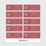 Christmas gold snowflake red guest address labels<br><div class="desc">Personalised Christmas mailing individual name and address shipping labels with an elegant gold copper snowflake and a chic trendy bold typography script over a red background.</div>