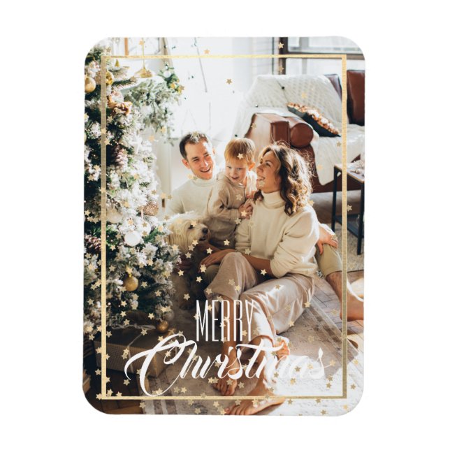 Christmas gold star confetti photo holiday magnet (Vertical)
