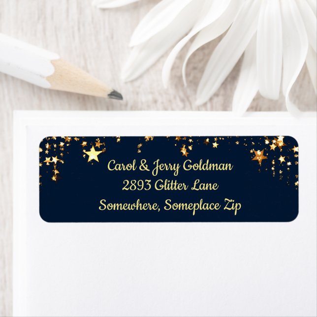 Christmas Gold Stars, Baubles, Tree Return Address Label (Insitu)
