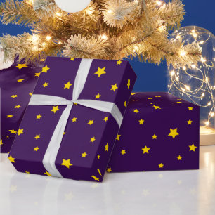 Christmas Gold Stars on Purple Wrapping Paper