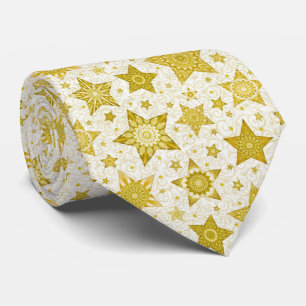 Christmas Gold Stars with Damask Pattern Tie