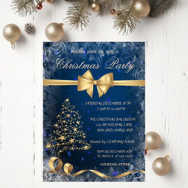Christmas Gold Tree,Bow,Corporate Party Invitation (Creator Uploaded)