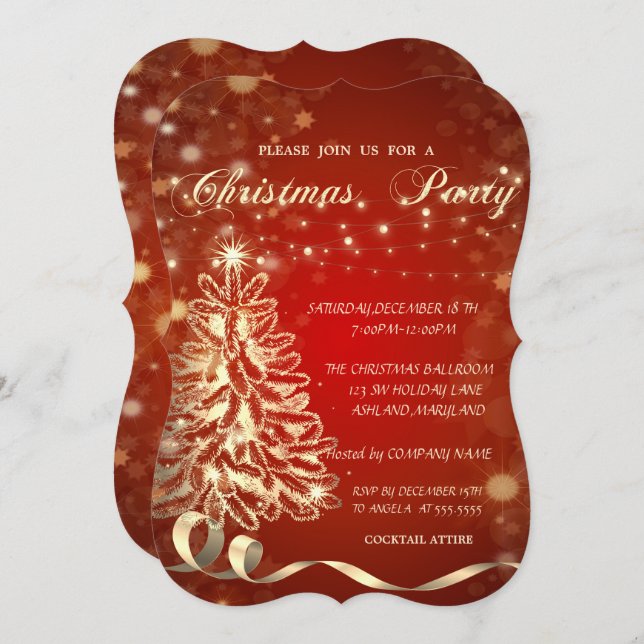 Christmas Gold Tree, Corporate Party Invitation (Front/Back)