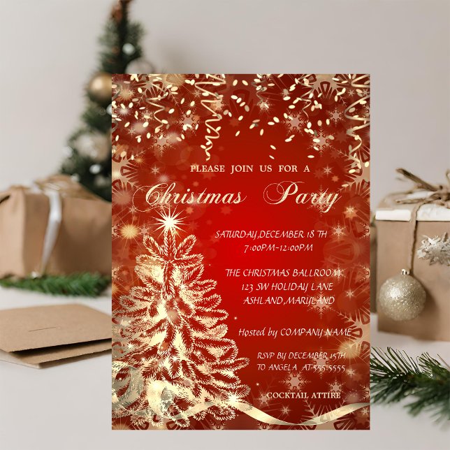 Christmas Gold Tree,Red,Corporate Party Invitation (Creator Uploaded)