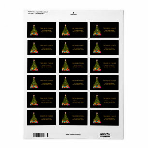 Christmas Gold Tree with Black Background Label