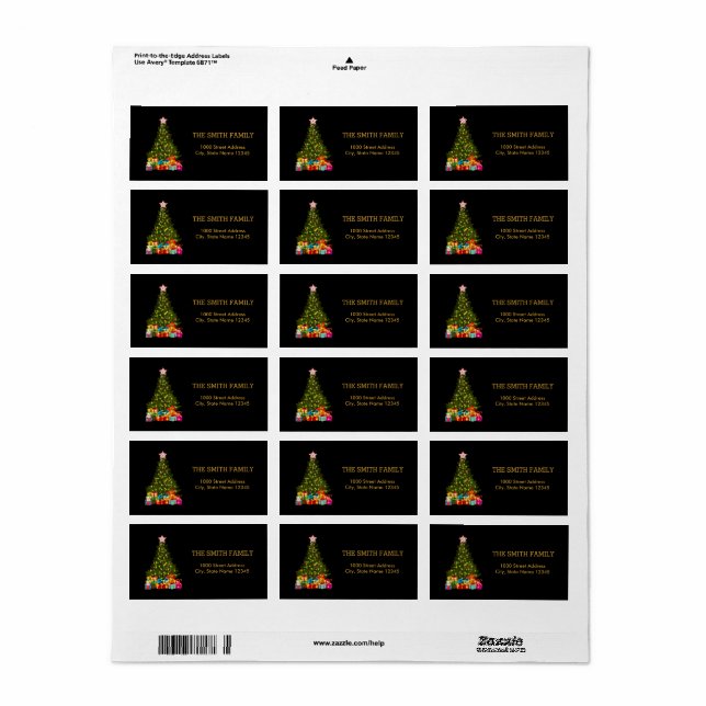 Christmas Gold Tree with Black Background Label (Full Sheet)