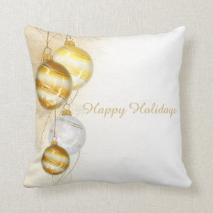 Christmas Gold White Ball Ornaments Cushion