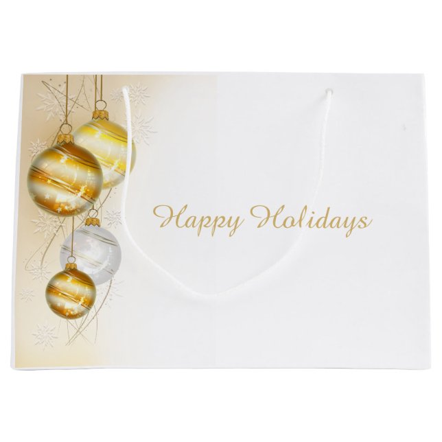 Christmas Gold White Ball Ornaments Large Gift Bag (Front)