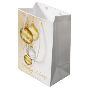 Christmas Gold White Ball Ornaments Medium Gift Bag