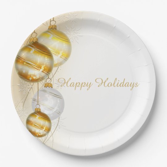 Christmas Gold White Ball Ornaments Paper Plate
