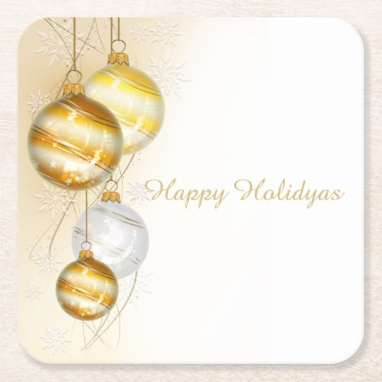 Christmas Gold White Ball Ornaments Square Paper Coaster