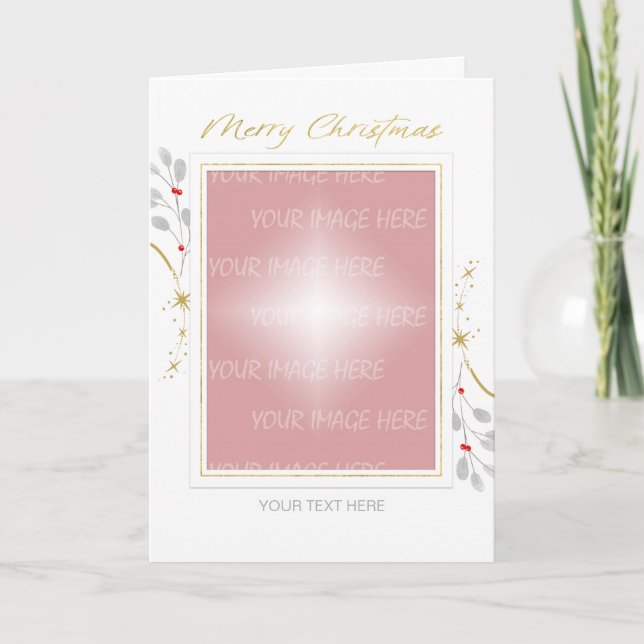 Christmas Gold White Grey Photo Border Holiday Card (Front)