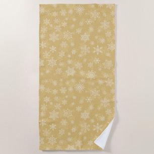 Christmas Gold,white Snowflakes Beach Towel
