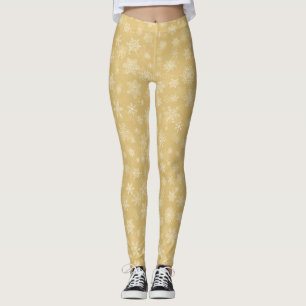 Christmas Gold,white Snowflakes Leggings