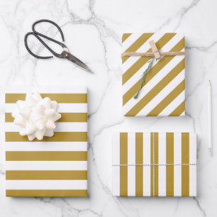  Christmas gold & white striped  Wrapping Paper Sheet