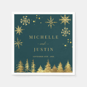 Christmas Gold  Woodland Pine Trees Wedding  Napkin