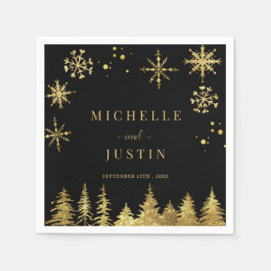 Christmas Gold Woodland Pine Trees Wedding Napkin