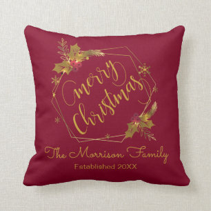 Christmas Gold Wreath Personalised Family Name Cushion