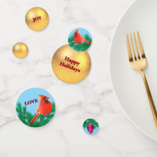 Christmas golden ball, cardinal, pine cone confetti