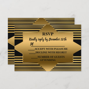 Christmas Golden Black Geometric Elegant RSVP Card
