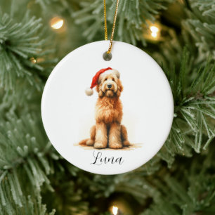 Christmas Golden Doodle Dog Santa Hat Ornament