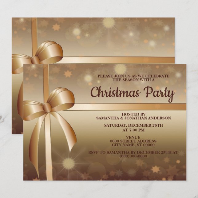 Christmas Golden Elegant Stylish Beautiful Party Invitation (Front/Back)