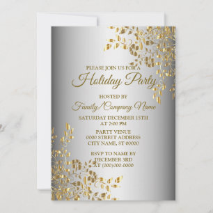 Christmas Golden Flowers Holidays Party Invitation