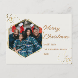 Christmas Golden Hexagon Photo Postcard