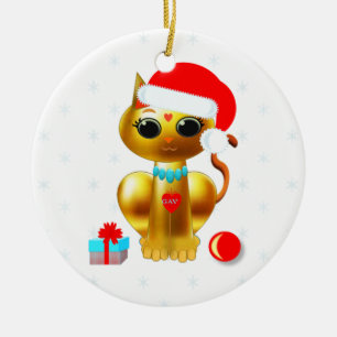 Christmas golden kitty cat cartoon ceramic ornament