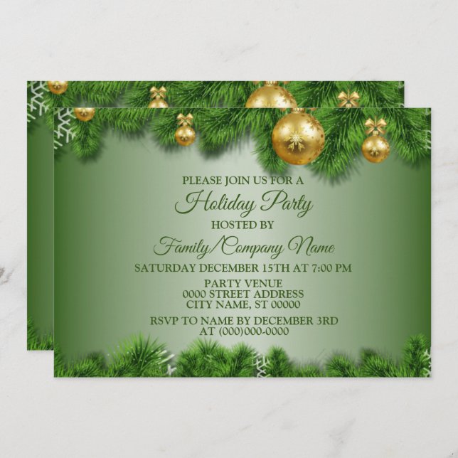 Christmas Golden Ornaments Holidays Party Invitation (Front/Back)