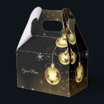 Christmas Golden Ornaments Shiny Stars Black Favour Box<br><div class="desc">Christmas Golden Ornaments Shiny Stars Black Favour Boxes. Unique,  beautiful,  stylish design. Easy to be personalised. Font style,  size and colours can be changed. Matching items available.</div>