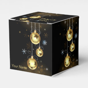 Christmas Golden Ornaments Shiny Stars Black Favour Box