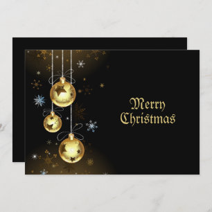 Christmas Golden Ornaments Shiny Stars Black Holiday Card
