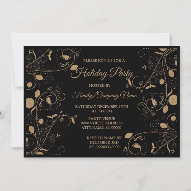 Christmas Golden Pattern Holidays Party Invitation (Front)