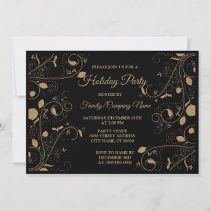 Christmas Golden Pattern Holidays Party Invitation