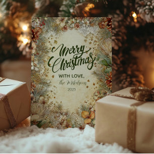 Christmas Golden Pine Greenery Holiday Card