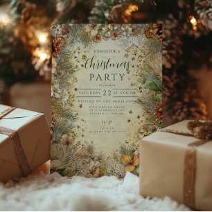 Christmas Golden Pine Greenery Invitation