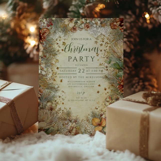 Christmas Golden Pine Greenery Invitation (Creator Uploaded)
