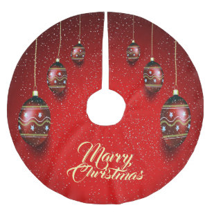 Christmas Golden Red Balls Winter Elegant Brushed Polyester Tree Skirt