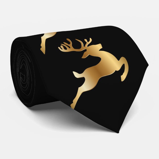 Christmas Golden Reindeer Black Holidays Tie (Rolled)