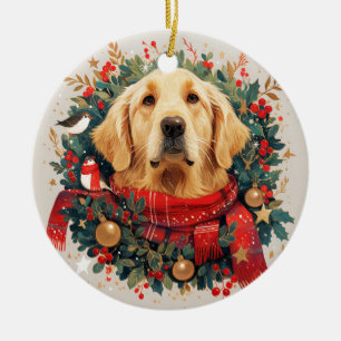Christmas Golden Retreiver Dog Ceramic Ornament