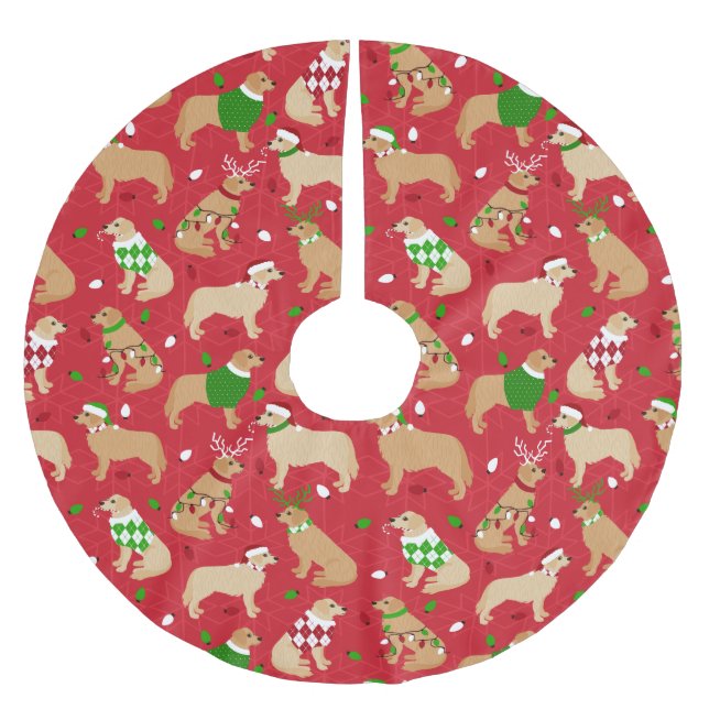 Christmas Golden Retriever  Brushed Polyester Tree Skirt (Front)