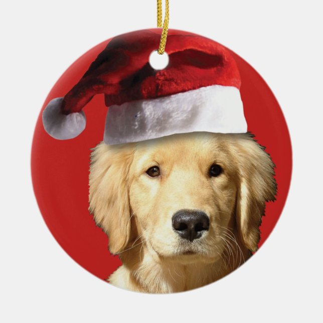 Christmas Golden Retriever Ceramic Ornament (Front)