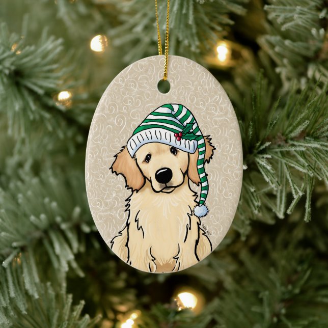 Christmas Golden Retriever Ceramic Ornament (Tree)
