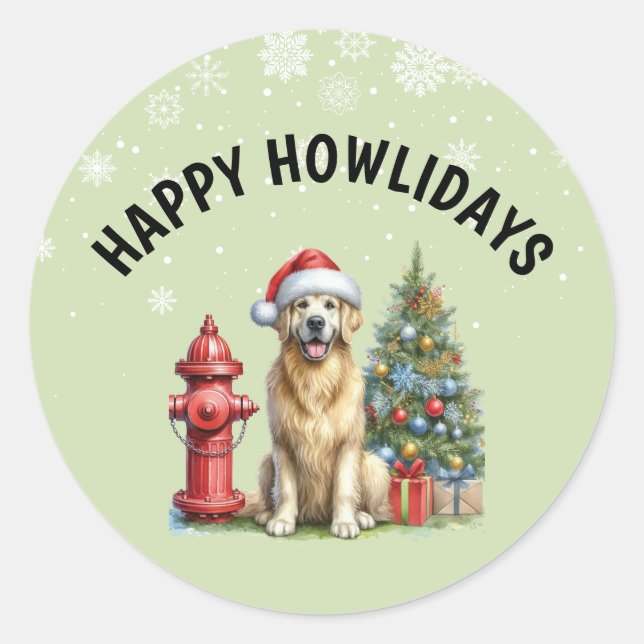 Christmas Golden Retriever Classic Round Sticker (Front)
