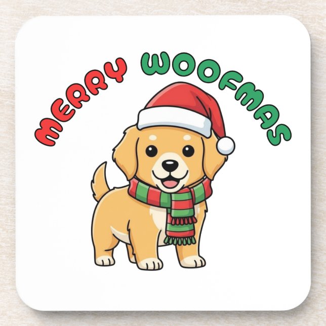 Christmas Golden Retriever Coaster: Merry Woofmas Coaster (Front)